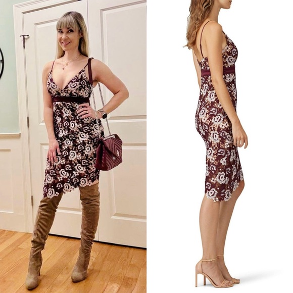 BARDOT Floral Guipure Crochet Lace Sleeveless V-Neck Empire Waist Sheath Dress 2 - Picture 6 of 11